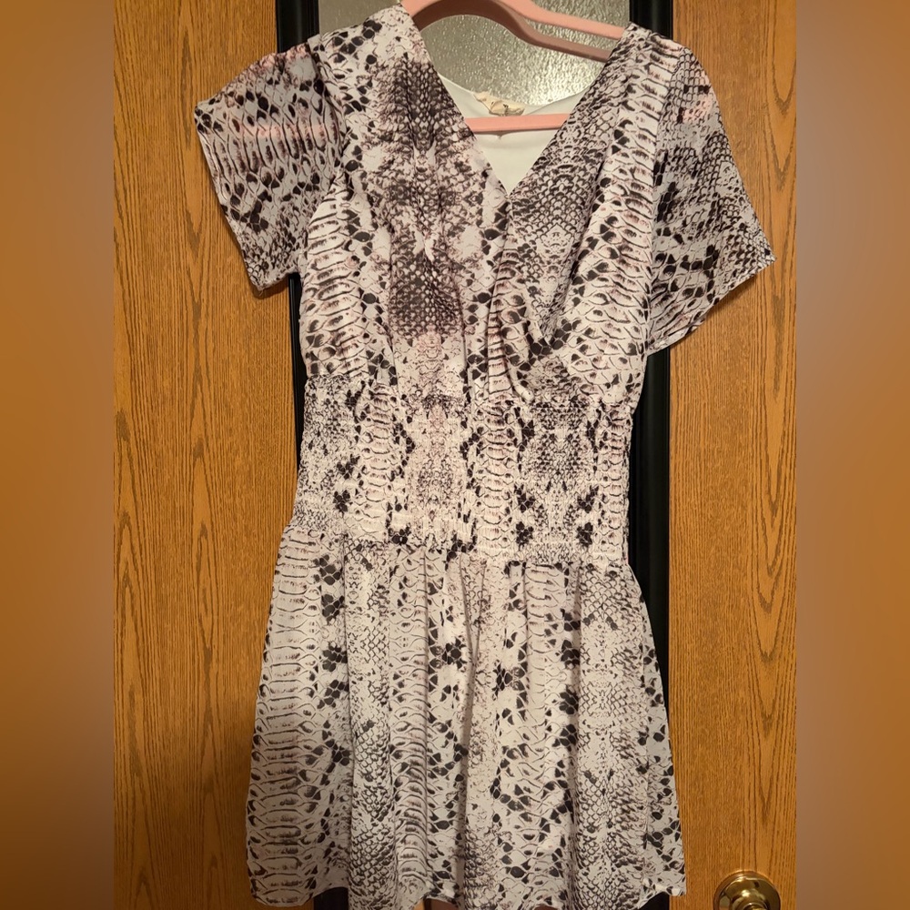 Entro Black and White Snake Print Mini Dress